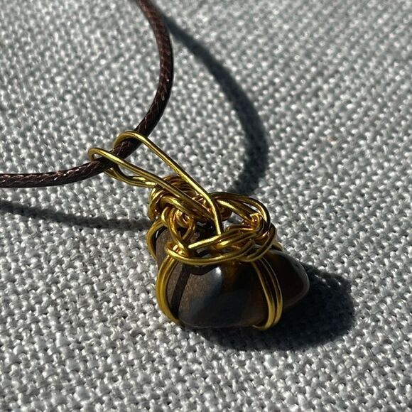 🐅 TIGER’S EYE WIREWRAPPED BOHO PENDANT NECKLACE 🐅 - Picture 4 of 9